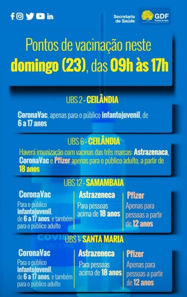 Pontos de vacinação infantil em Ceilândia, Samambaia e Santa Maria brasilia