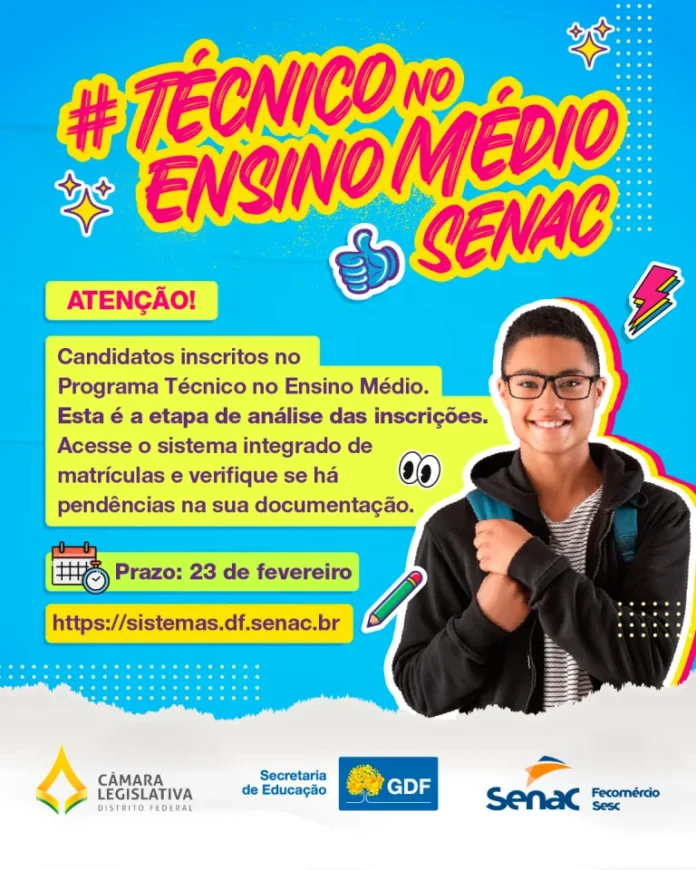 Candidatos do programa Técnico no Ensino Médio devem atualizar documentos até 23 de fevereiro brasilia